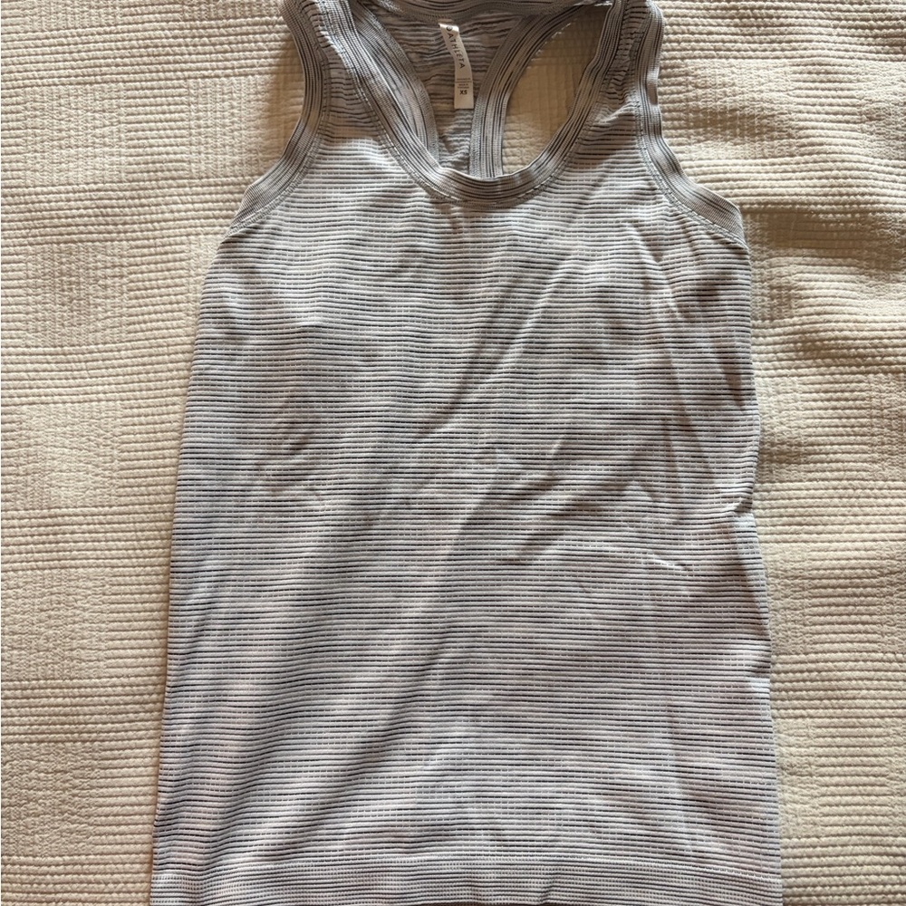 Athleta Gray and White Striped Racerback Tank